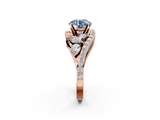 Rose gold Fancy Blue Round  Diamond Halo Ring with Marquise and Pavé Band in Prong Setting_75