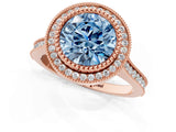 Rose gold Fancy Blue Round  Diamond Halo Ring with Milgrain Frame and Pavé Band_61