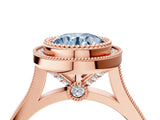 Rose gold Fancy Blue Round  Diamond Halo Ring with Milgrain Frame and Pavé Band_64