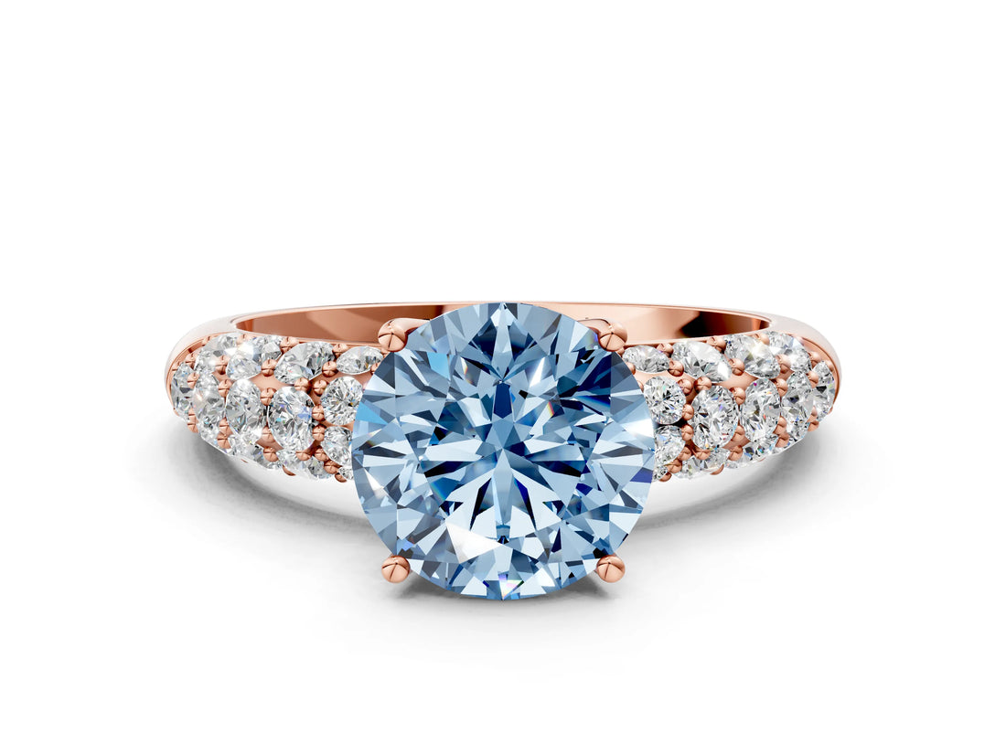 Rose gold Fancy Blue Round  Diamond Pavé Band Solitaire Ring with Four-Prong Setting_49