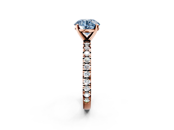 Rose gold Fancy Blue Round  Diamond Pavé Band Solitaire with Four-Prong Setting