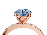 Rose gold Fancy Blue Round  Diamond Pavé Band Solitaire with Four-Prong Setting_205