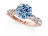 Rose gold Fancy Blue Round  Diamond Pavé Band Solitaire with Four-Prong Setting_4