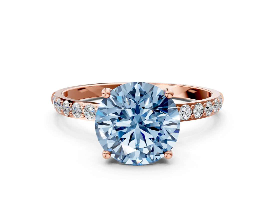 Rose gold Fancy Blue Round  Diamond Pavé Band with Six-Prong Setting_15