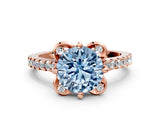 Rose gold Fancy Blue Round  Diamond Pave Band with Floral Prong Setting_27