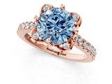 Rose gold Fancy Blue Round  Diamond Pave Band with Floral Prong Setting_28