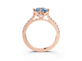 Rose gold Fancy Blue Round  Diamond Pave Band with Floral Prong Setting_30