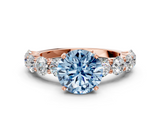 Rose gold Fancy Blue Round  Diamond Prong Setting with Side Stones on a Pave Band_100