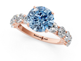 Rose gold Fancy Blue Round  Diamond Prong Setting with Side Stones on a Pave Band_101