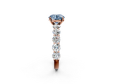 Rose gold Fancy Blue Round  Diamond Prong Setting with Side Stones on a Pave Band_102