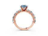 Rose gold Fancy Blue Round  Diamond Prong Setting with Side Stones on a Pave Band_103