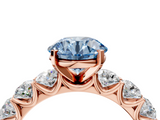 Rose gold Fancy Blue Round  Diamond Prong Setting with Side Stones on a Pave Band_104