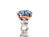 Rose gold Fancy Blue Round  Diamond Prong Setting with Side Stones on a Pave Band_105