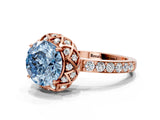 Rose gold Fancy Blue Round  Diamond Solitaire Ring with Shared Prong Pavé Band_122