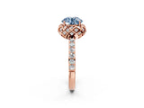 Rose gold Fancy Blue Round  Diamond Solitaire Ring with Shared Prong Pavé Band_124