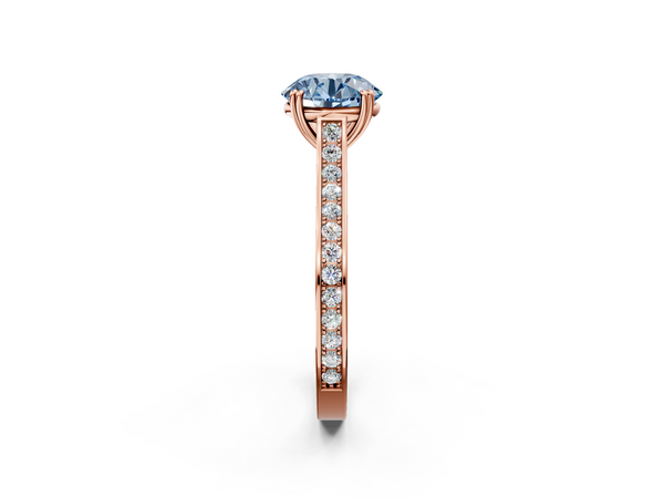 Rose gold Fancy Blue Round  Diamond Solitaire with Pave Band and Six-Prong Setting