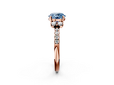Rose gold Fancy Blue Round  Diamond Three-Stone Pave Band with Four-Prong Setting_21