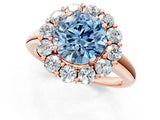 Rose gold Fancy Blue Round  Halo Cluster Diamond Engagement Ring with Prong Setting and Polished Band_22