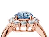 Rose gold Fancy Blue Round  Halo Cluster Diamond Engagement Ring with Prong Setting and Polished Band_25
