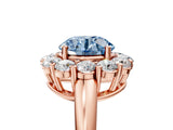 Rose gold Fancy Blue Round  Halo Cluster Diamond Engagement Ring with Prong Setting and Polished Band_26
