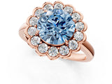 Rose gold Fancy Blue Round  Halo Cluster Diamond Engagement Ring with Solitaire Band and Prong Setting_51