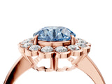 Rose gold Fancy Blue Round  Halo Cluster Diamond Engagement Ring with Solitaire Band and Prong Setting_54