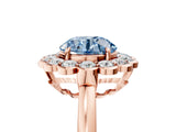 Rose gold Fancy Blue Round  Halo Cluster Diamond Engagement Ring with Solitaire Band and Prong Setting_55