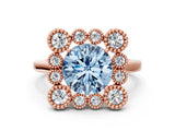 Rose gold Fancy Blue Round  Halo Diamond Cluster Engagement Ring with Milgrain Bezel Setting and Solitaire Band_67