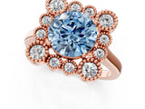 Rose gold Fancy Blue Round  Halo Diamond Cluster Engagement Ring with Milgrain Bezel Setting and Solitaire Band_68