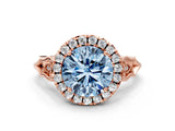 Rose gold Fancy Blue Round  Halo Diamond Engagement Ring with Filigree Band and Four-Prong Setting_93