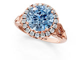Rose gold Fancy Blue Round  Halo Diamond Engagement Ring with Filigree Band and Four-Prong Setting_94