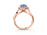 Rose gold Fancy Blue Round  Halo Diamond Engagement Ring with Filigree Band and Four-Prong Setting_96