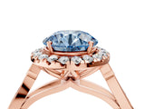 Rose gold Fancy Blue Round  Halo Diamond Engagement Ring with Filigree Band and Four-Prong Setting_97