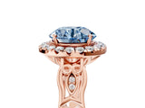 Rose gold Fancy Blue Round  Halo Diamond Engagement Ring with Filigree Band and Four-Prong Setting_98