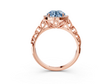 Rose gold Fancy Blue Round  Halo Diamond Engagement Ring with Intricate Filigree Band and Four-Prong Setting_40