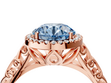 Rose gold Fancy Blue Round  Halo Diamond Engagement Ring with Intricate Filigree Band and Four-Prong Setting_41