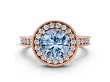 Rose gold Fancy Blue Round  Halo Diamond Engagement Ring with Milgrain Pave Band and Four-Prong Setting_135