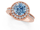 Rose gold Fancy Blue Round  Halo Diamond Engagement Ring with Milgrain Pave Band and Four-Prong Setting_136