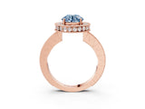 Rose gold Fancy Blue Round  Halo Diamond Engagement Ring with Milgrain Pave Band and Four-Prong Setting_138