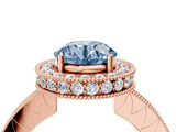 Rose gold Fancy Blue Round  Halo Diamond Engagement Ring with Milgrain Pave Band and Four-Prong Setting_139