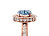 Rose gold Fancy Blue Round  Halo Diamond Engagement Ring with Milgrain Pave Band and Four-Prong Setting_140