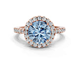 Rose gold Fancy Blue Round  Halo Diamond Engagement Ring with Pavé Band and Four-Prong Setting_87