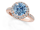 Rose gold Fancy Blue Round  Halo Diamond Engagement Ring with Pavé Band and Four-Prong Setting_88