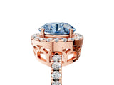 Rose gold Fancy Blue Round  Halo Diamond Engagement Ring with Pavé Band and Four-Prong Setting_92