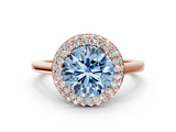 Rose gold Fancy Blue Round  Halo Diamond Engagement Ring with Solitaire Band and Four-Prong Setting_20