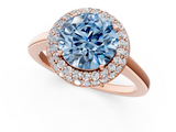 Rose gold Fancy Blue Round  Halo Diamond Engagement Ring with Solitaire Band and Four-Prong Setting_21