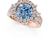 Rose gold Fancy Blue Round  Halo Diamond Engagement Ring with Split Shank and Four-Prong Setting 1
