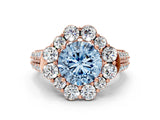 Rose gold Fancy Blue Round  Halo Diamond Engagement Ring with Split Shank and Prong Setting_67