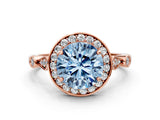 Rose gold Fancy Blue Round  Halo Diamond Engagement Ring with Twisted Band and Four-Prong Setting 1