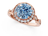 Rose gold Fancy Blue Round  Halo Diamond Engagement Ring with Twisted Band and Four-Prong Setting 2